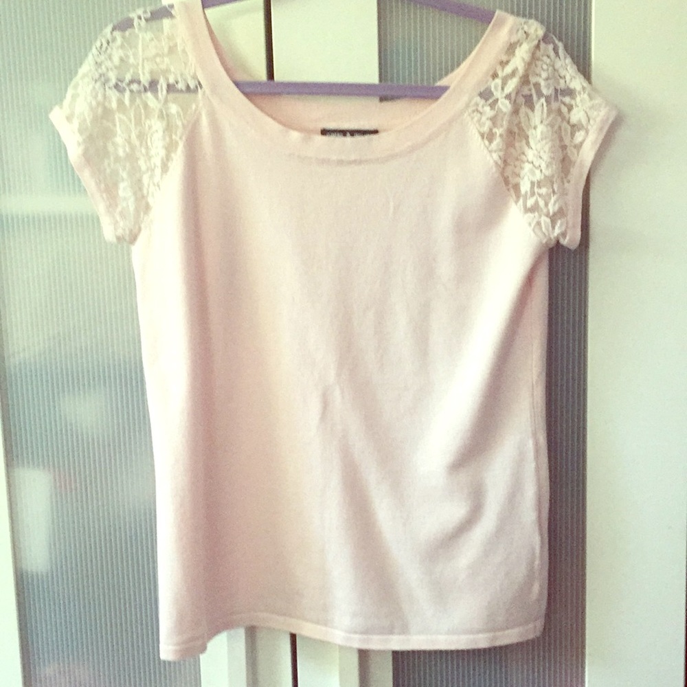 Pink top with lace sleeves
